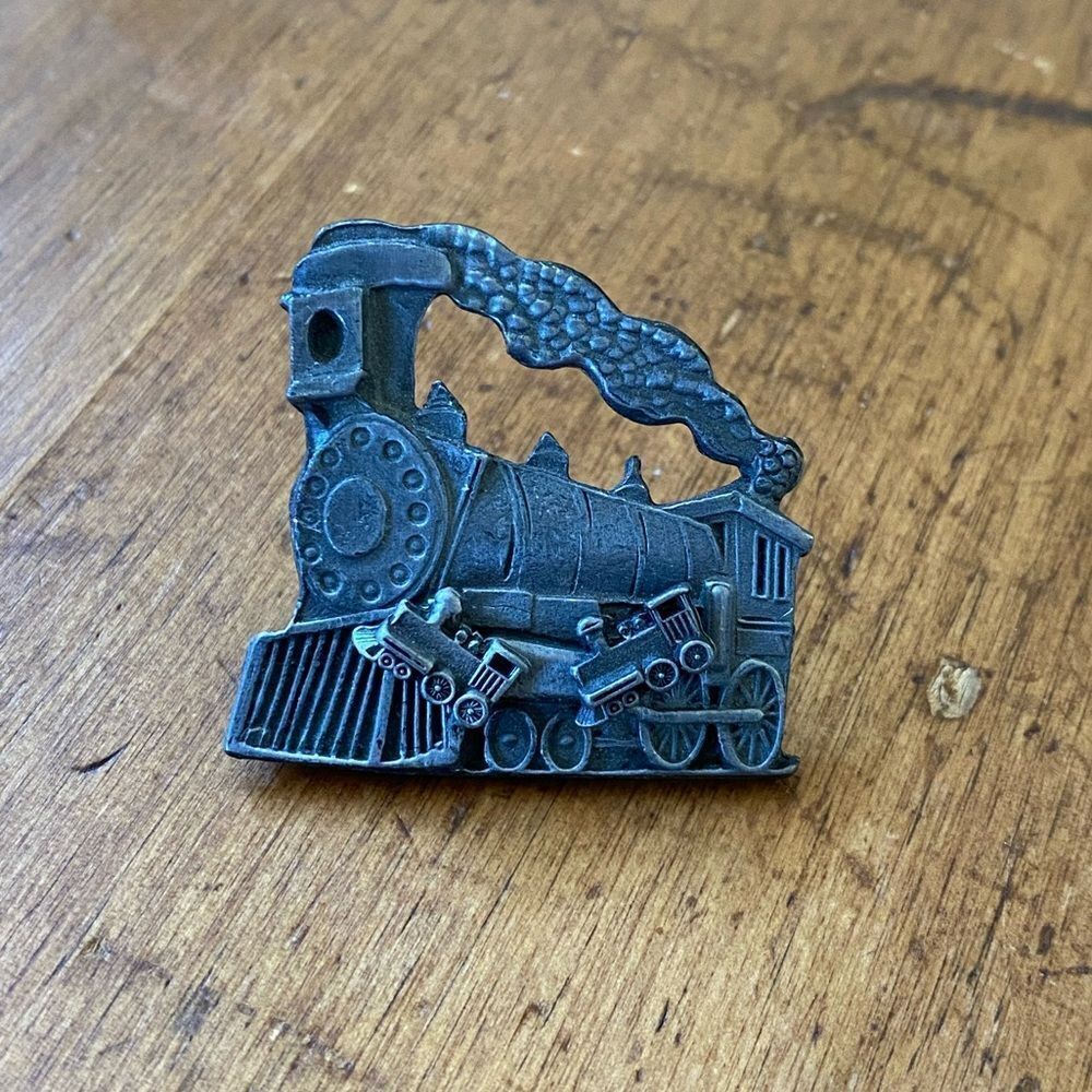 Vintage Torino Pewter Train Brooch Pin & Earrings Steam Engine Railroad Jewelry